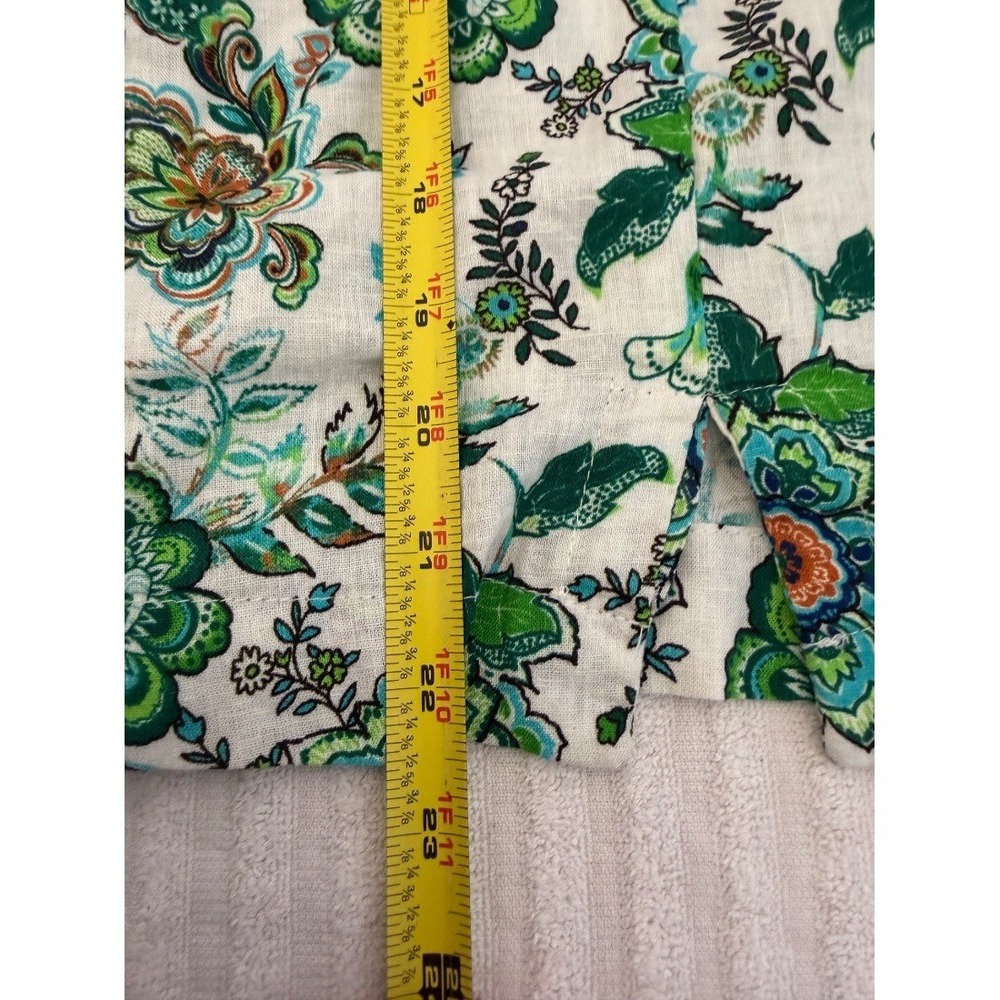 Womens Floral Linen Rayon Sleeveless Blouse Top Green Blue White Tie Back size X - Picture 11 of 13